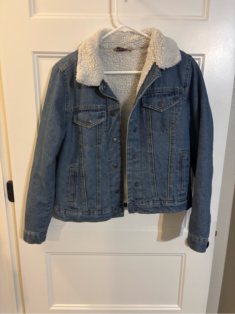 Highway Jeans Blue Denim Sherpa-Lined Jean Jacket with Cream Collar